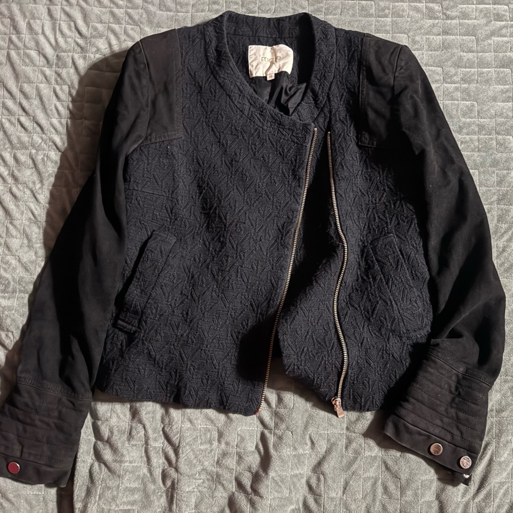 Maje Textured Black Bomber Jacket - image 1